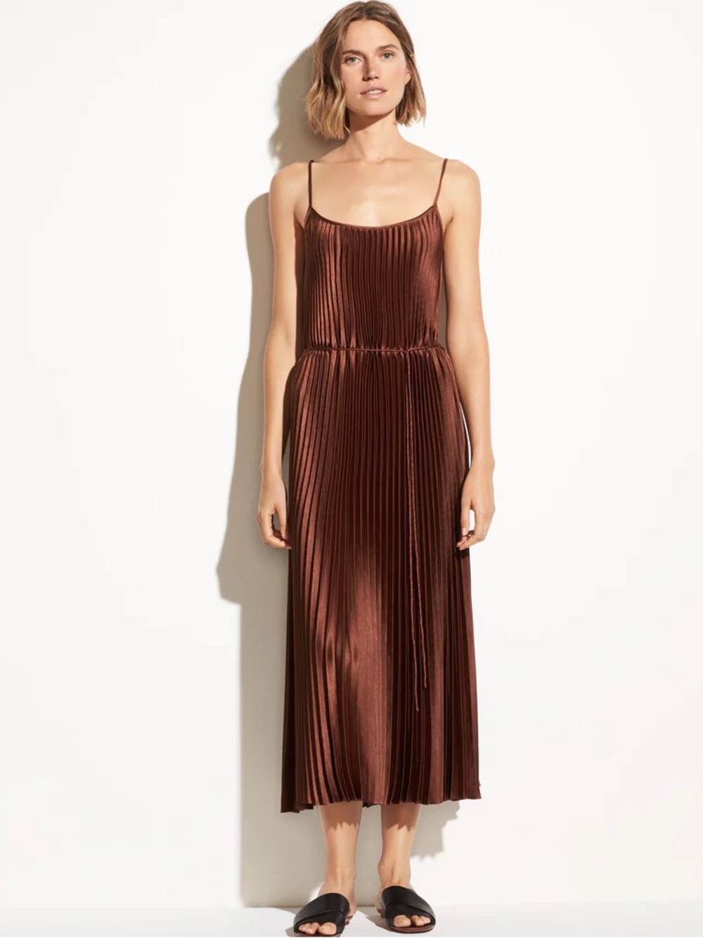 NWT Vince satin pleated slip dress in bronze